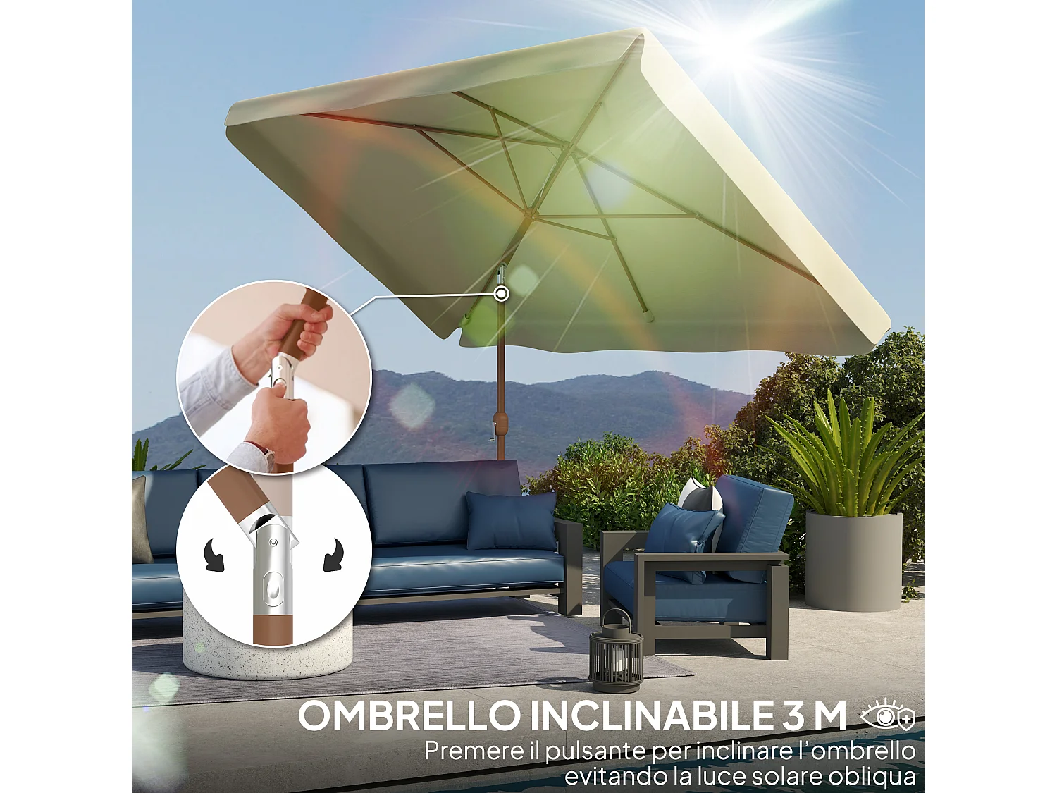 Ombrellone da giardino inclinabile in alluminio e poliestere beige