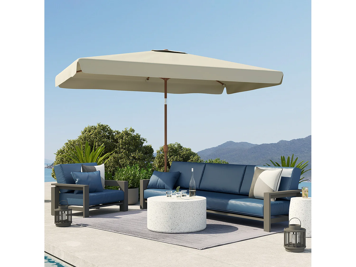 Ombrellone da giardino inclinabile in alluminio e poliestere beige