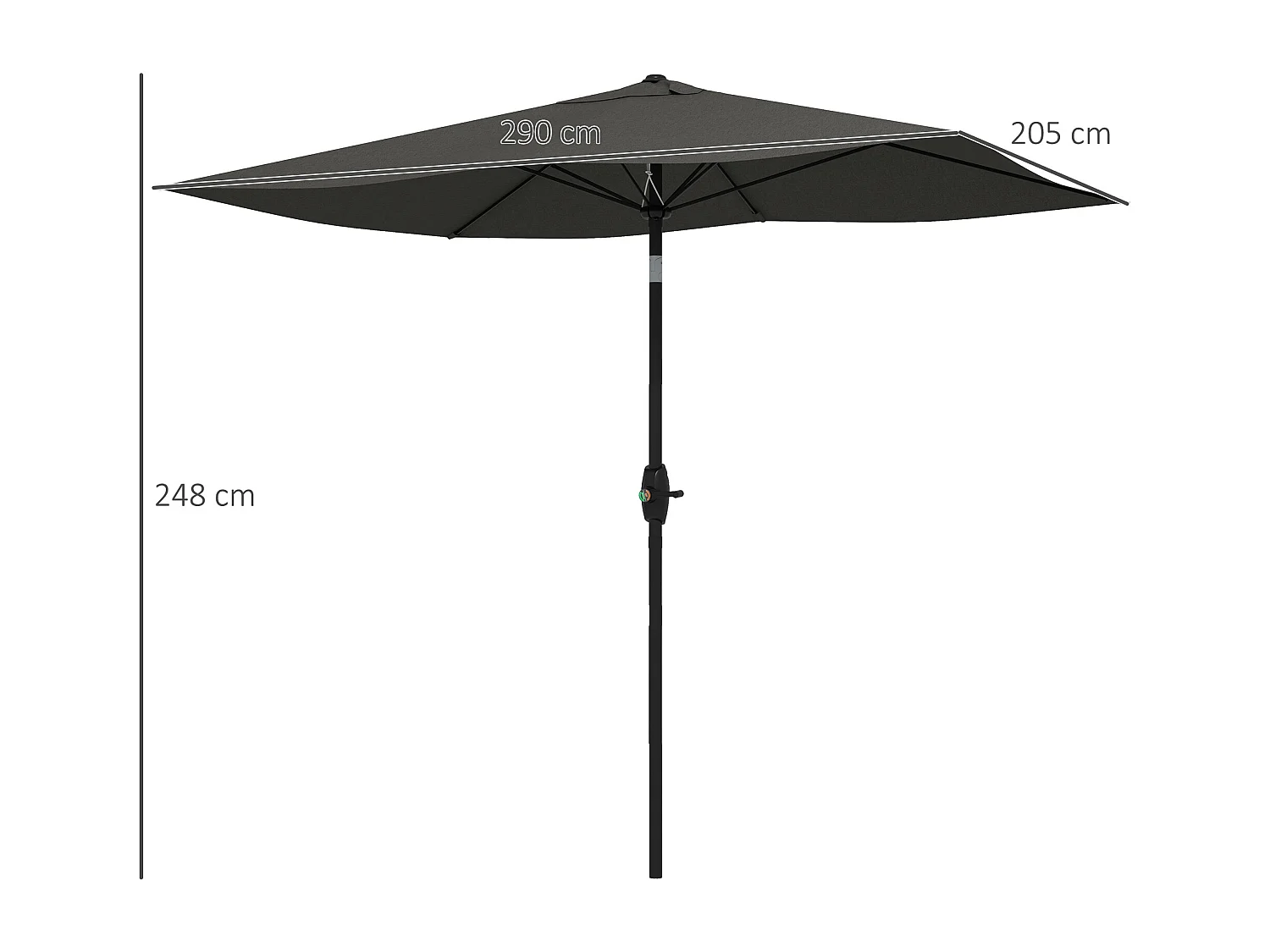 Ombrellone da giardino inclinabile con apertura manovella 2x3m grigio