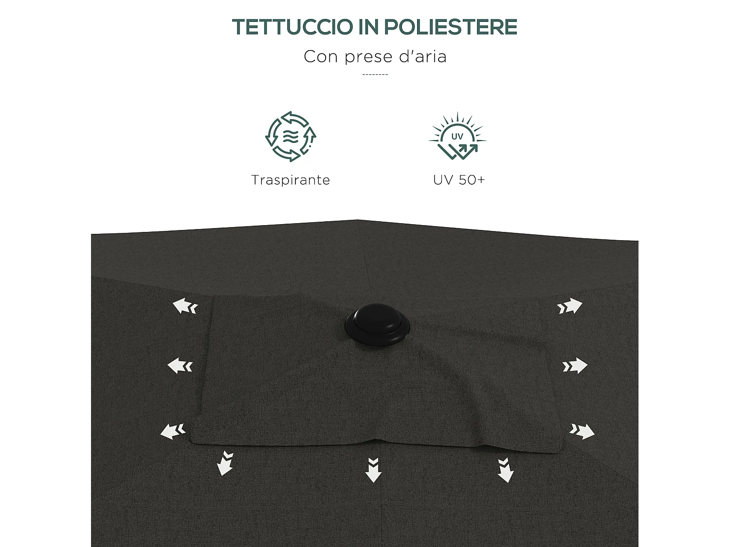 Ombrellone da giardino inclinabile con apertura manovella 2x3m grigio