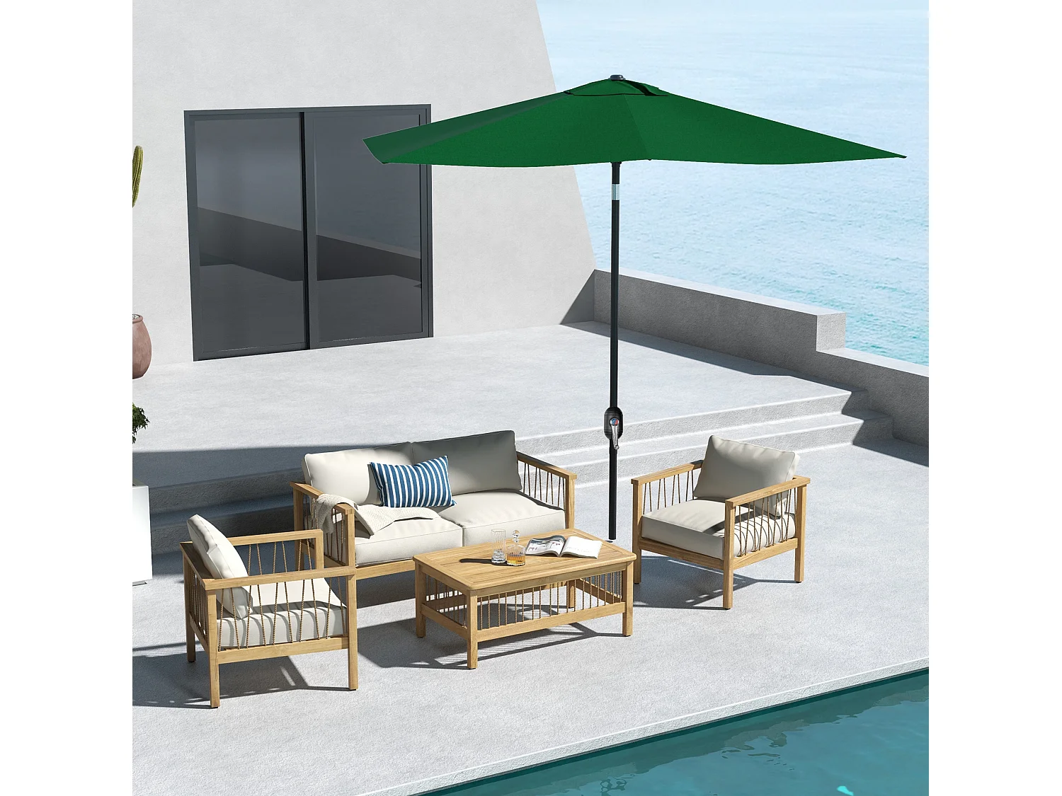 Ombrellone da giardino inclinabile con apertura manovella 2x3m verde