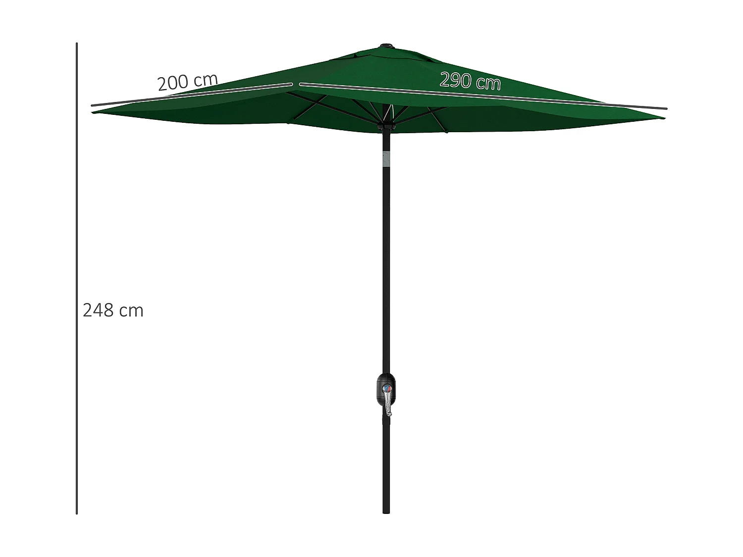 Ombrellone da giardino inclinabile con apertura manovella 2x3m verde