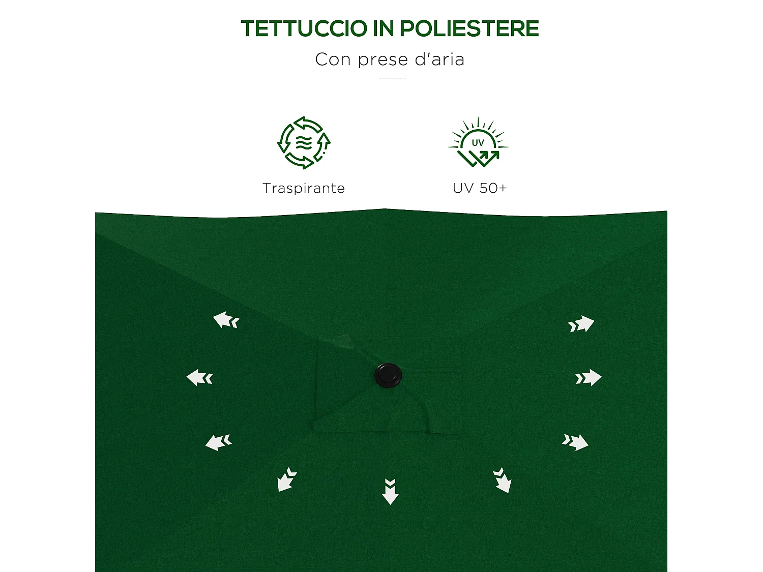 Ombrellone da giardino inclinabile con apertura manovella 2x3m verde