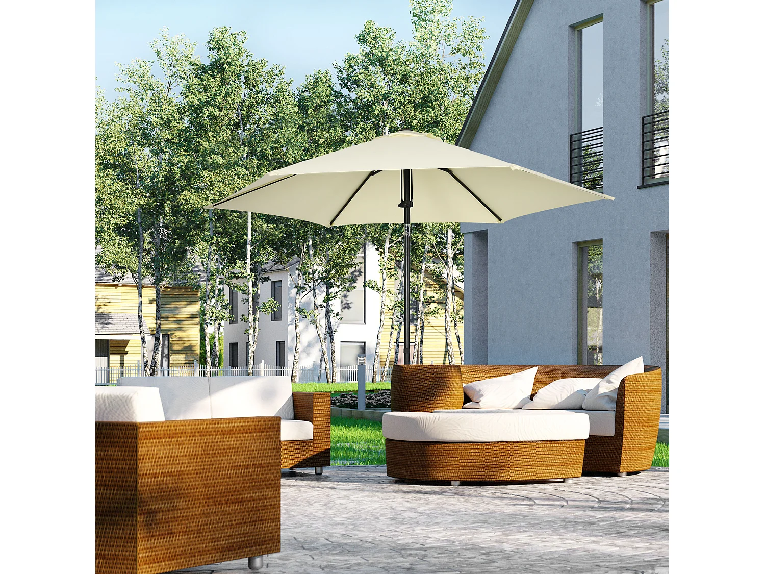 Ombrellone da giardino a 6 stecche tettuccio inclinabile 45°