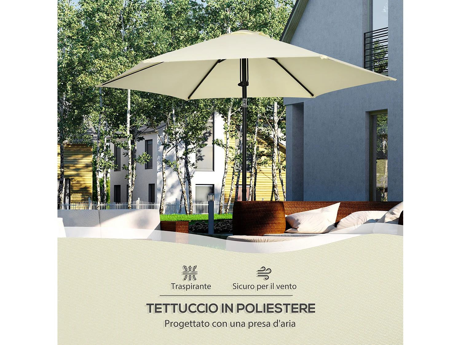 Ombrellone da giardino a 6 stecche tettuccio inclinabile 45°