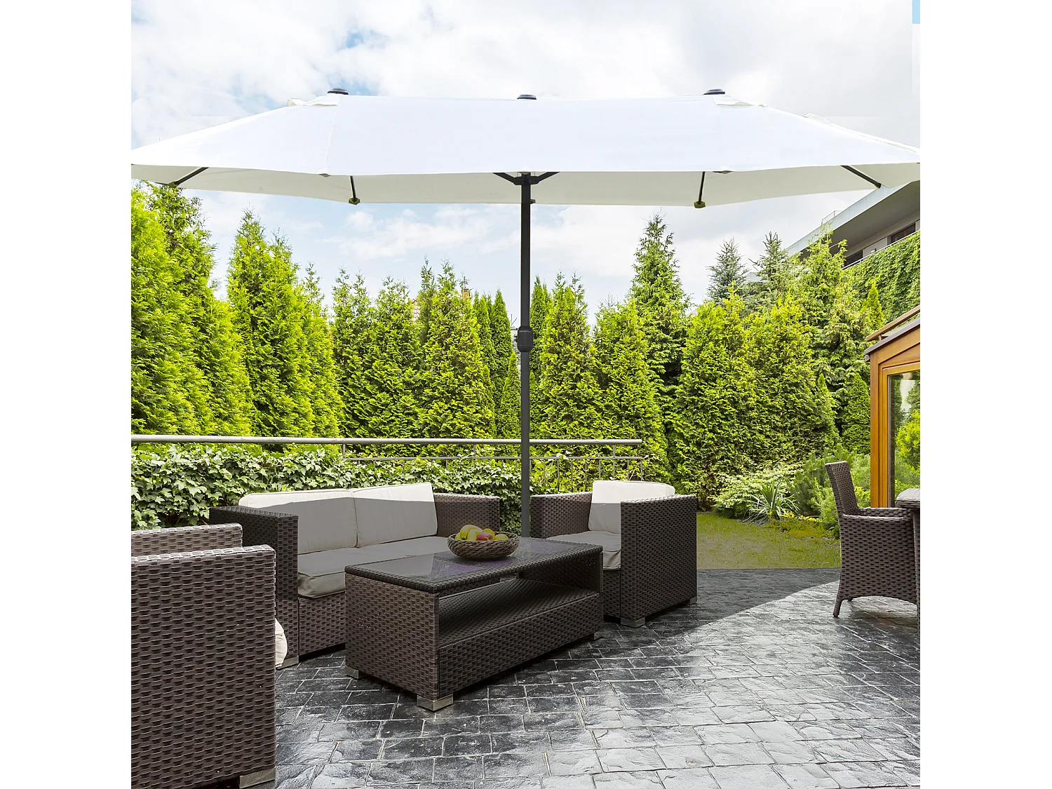 Ombrellone doppio a 12 stecche con manovella 455x265x238 cm beige