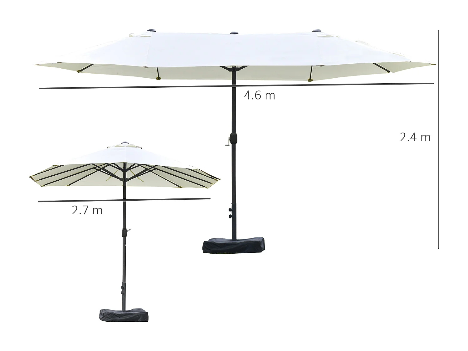 Ombrellone doppio a 12 stecche con manovella 455x265x238 cm beige