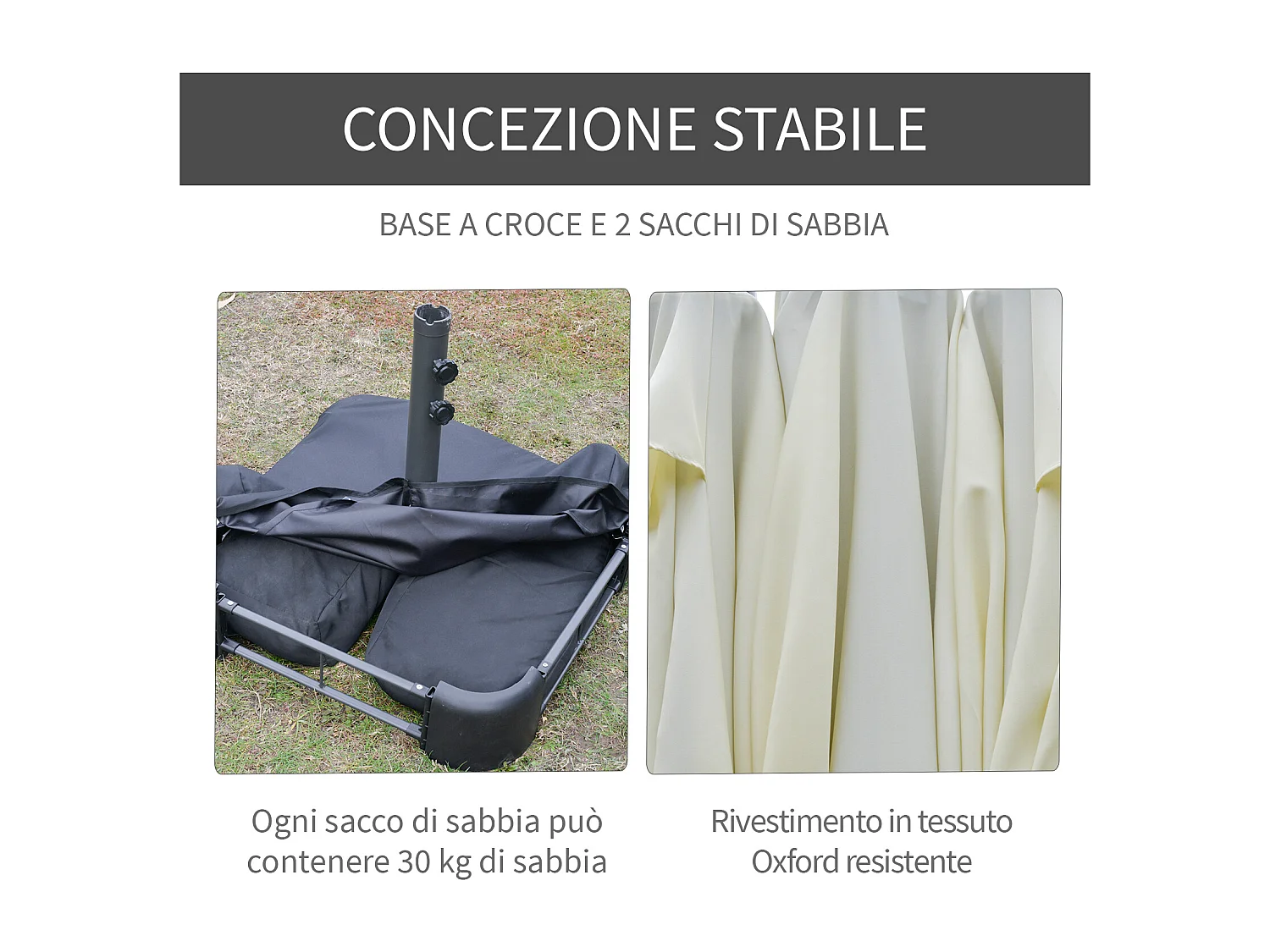 Ombrellone doppio a 12 stecche con manovella 455x265x238 cm beige