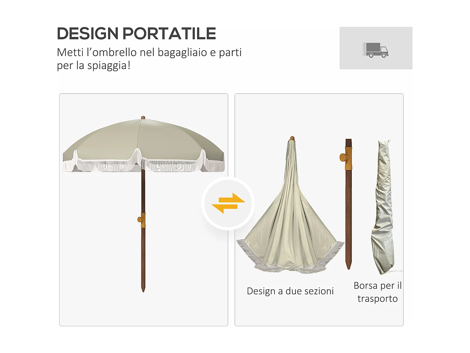 Ombrellone mare con protezione uv40+ e borsa di trasporto verde