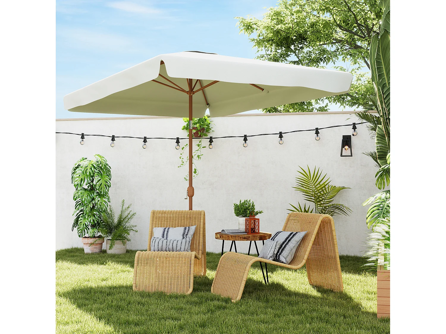 Ombrellone da giardino 2x3 m con apertura a manovella crema