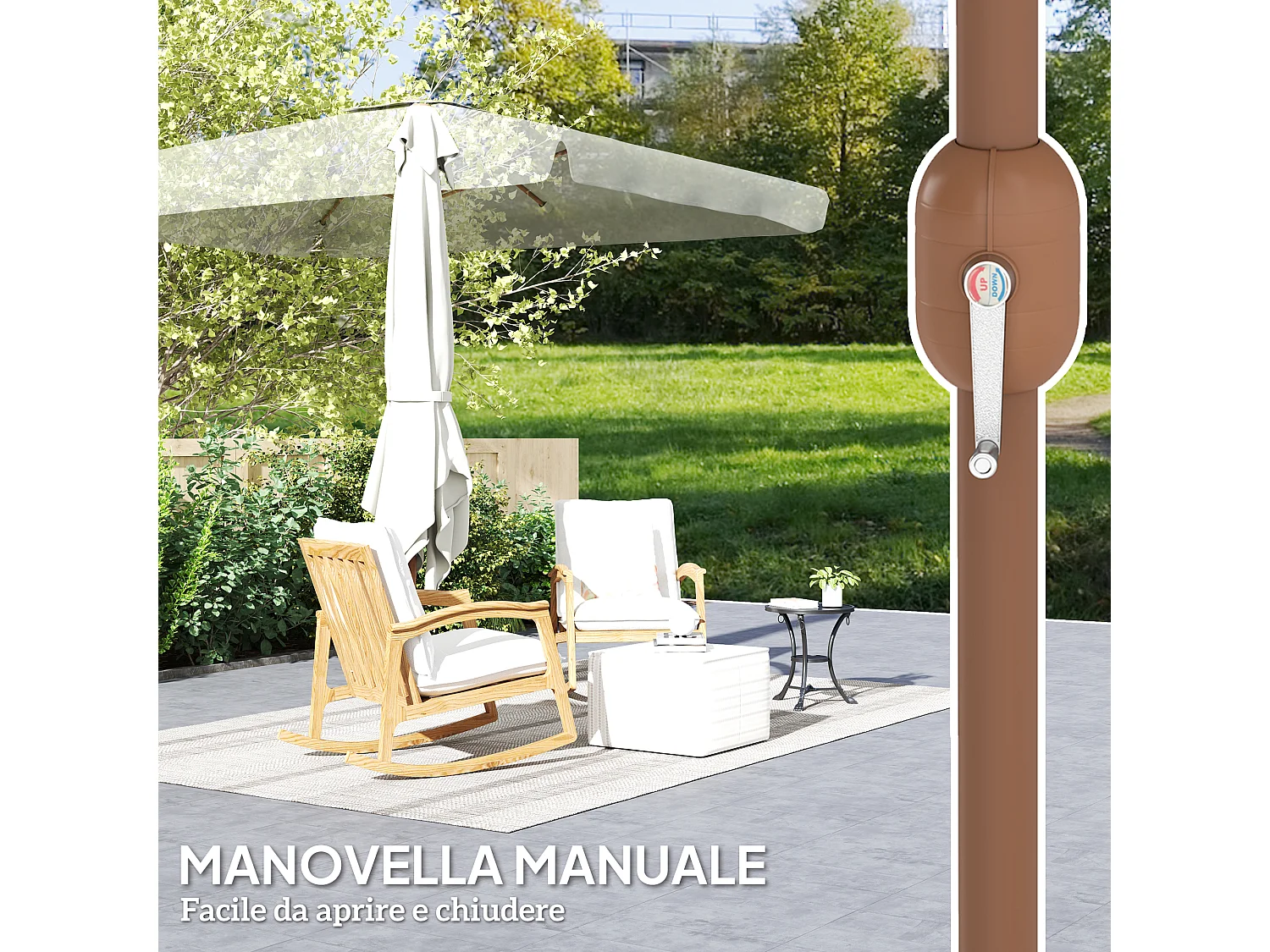 Ombrellone da giardino 2x3 m con apertura a manovella crema