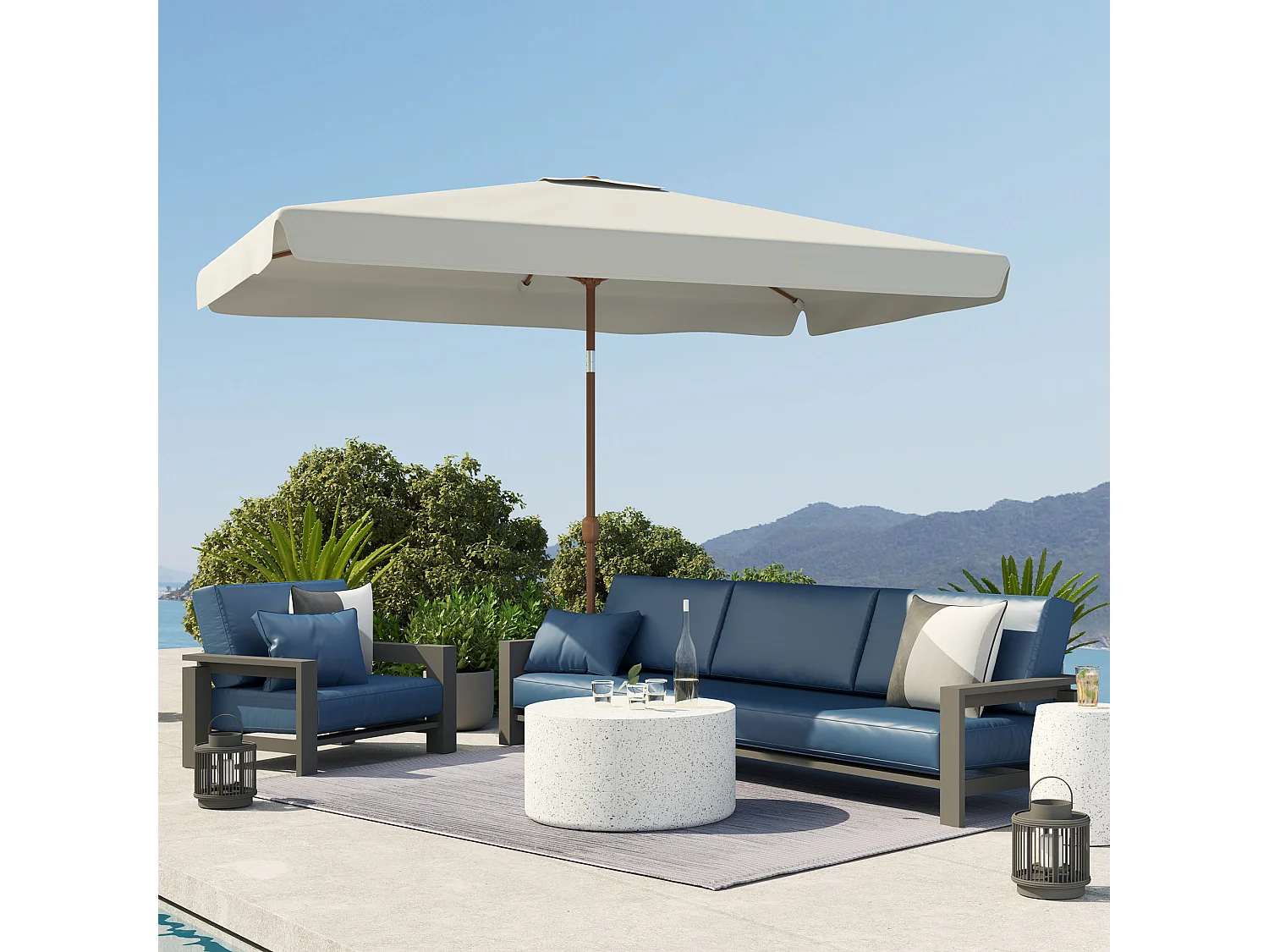 Ombrellone da giardino 2x3 m con apertura a manovella crema