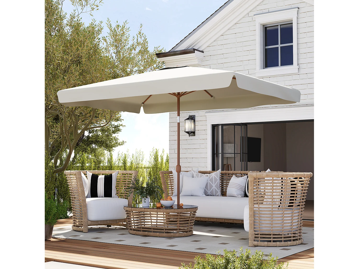 Ombrellone da giardino 2x3 m con apertura a manovella crema