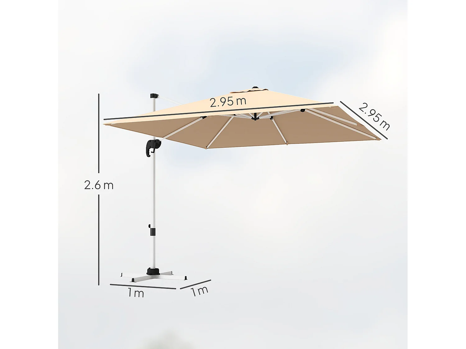 Ombrellone a braccio inclinabile con manovella e base a croce cachi