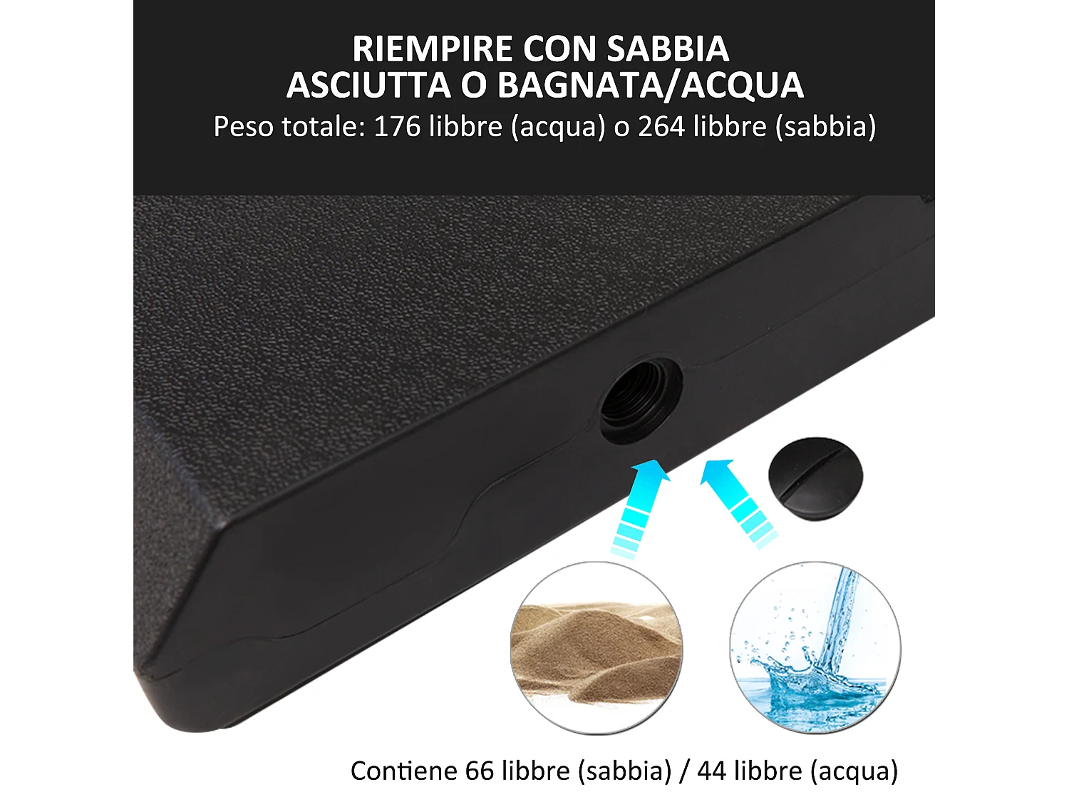 Base per ombrellone a braccio da 4 pezzi riempibile con acqua o sabbia