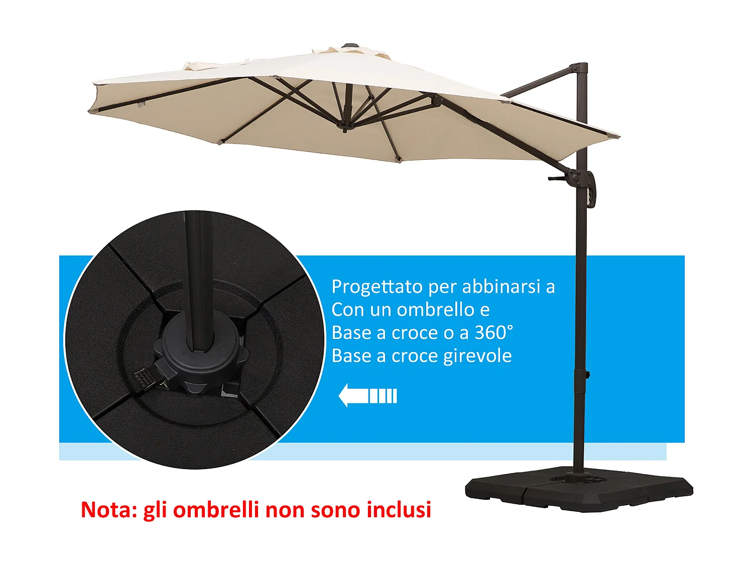 Base per ombrellone a braccio da 4 pezzi riempibile con acqua o sabbia