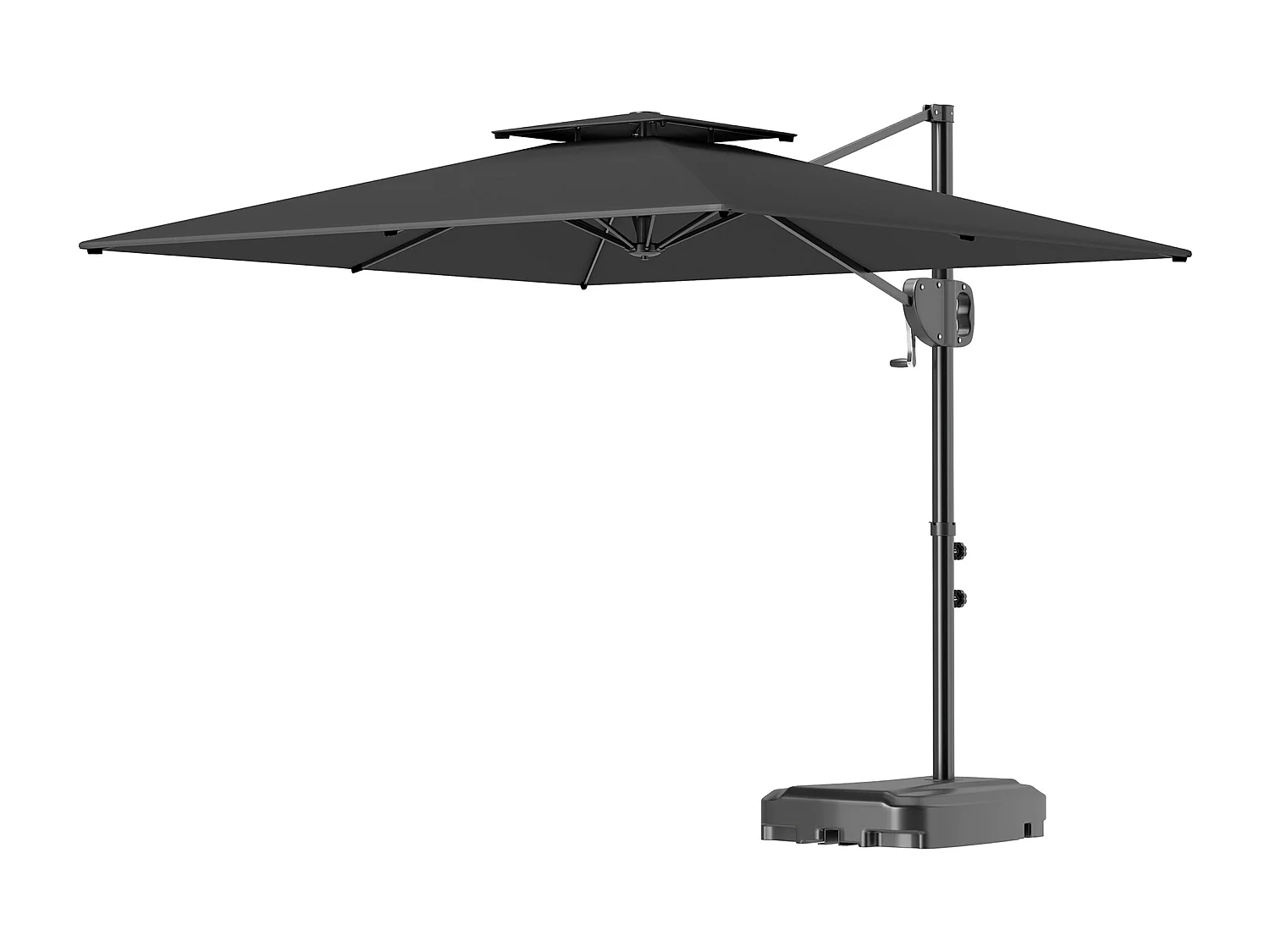 Ombrellone a braccio con base riempibile e manovella grigio scuro