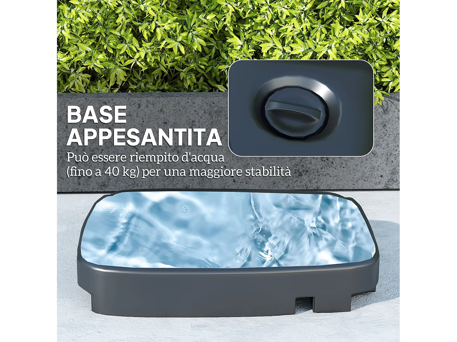 Ombrellone a braccio con base riempibile e manovella grigio scuro