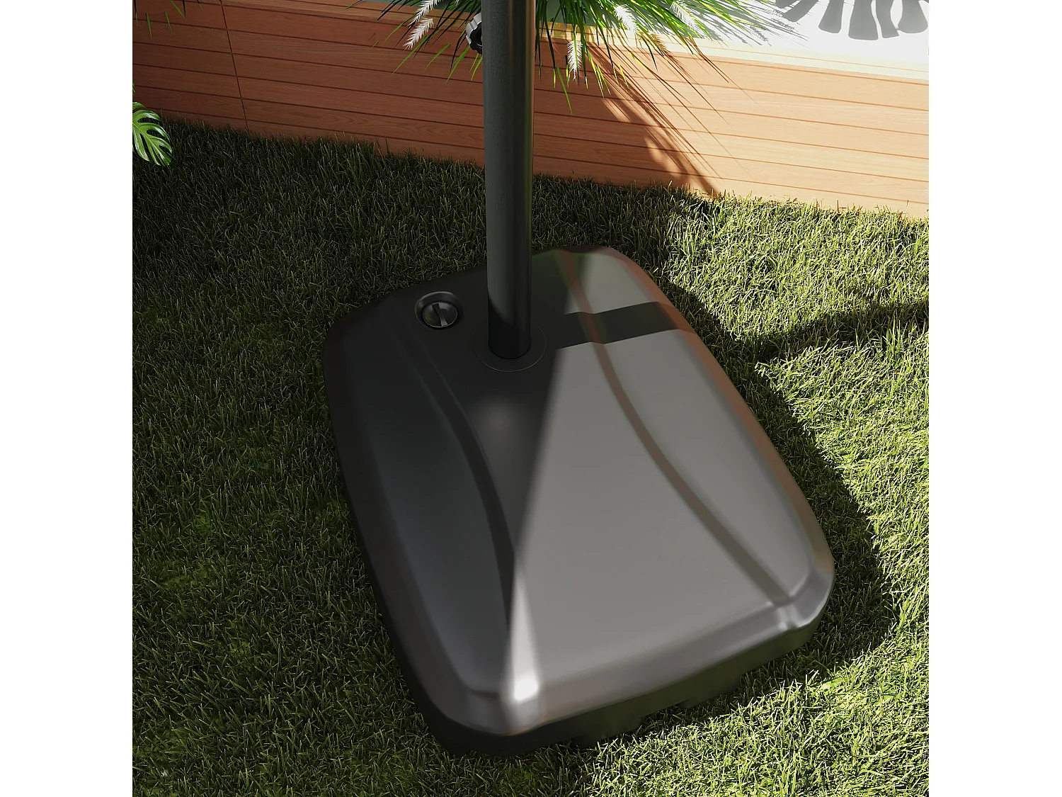 Ombrellone a braccio con base riempibile e manovella grigio scuro