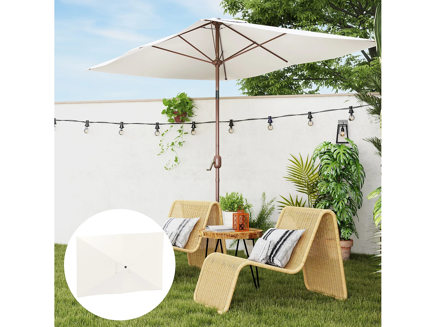 Telo di ricambio per ombrellone 3x2 m e 6 stecche beige