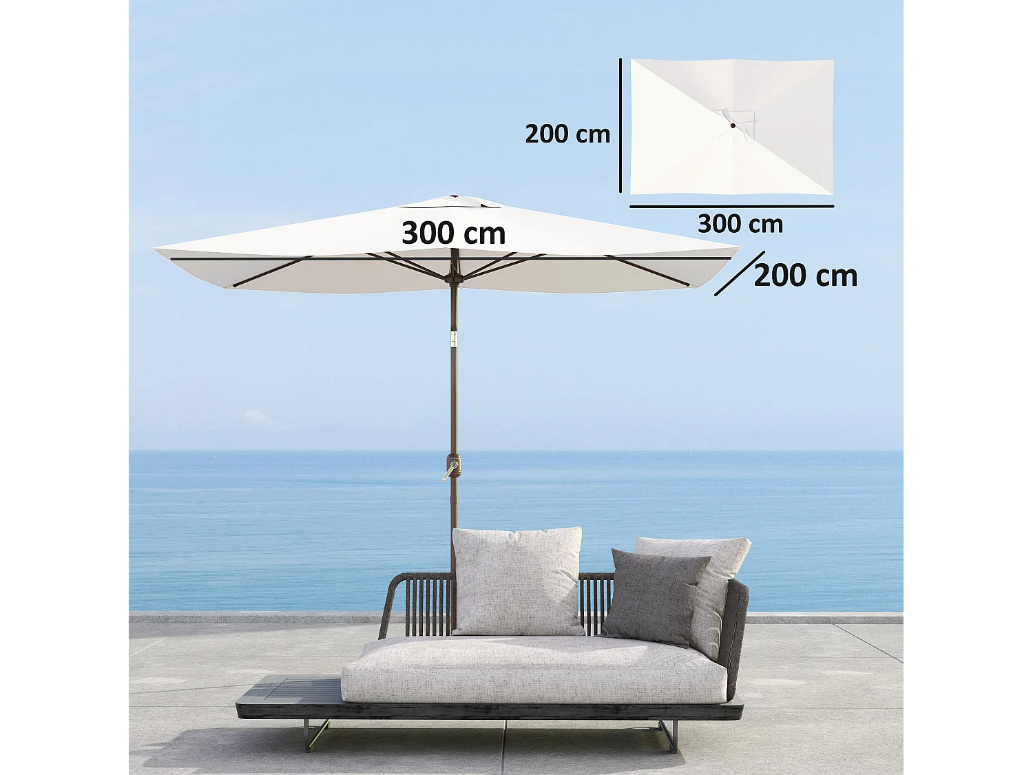 Telo di ricambio per ombrellone 3x2 m e 6 stecche beige