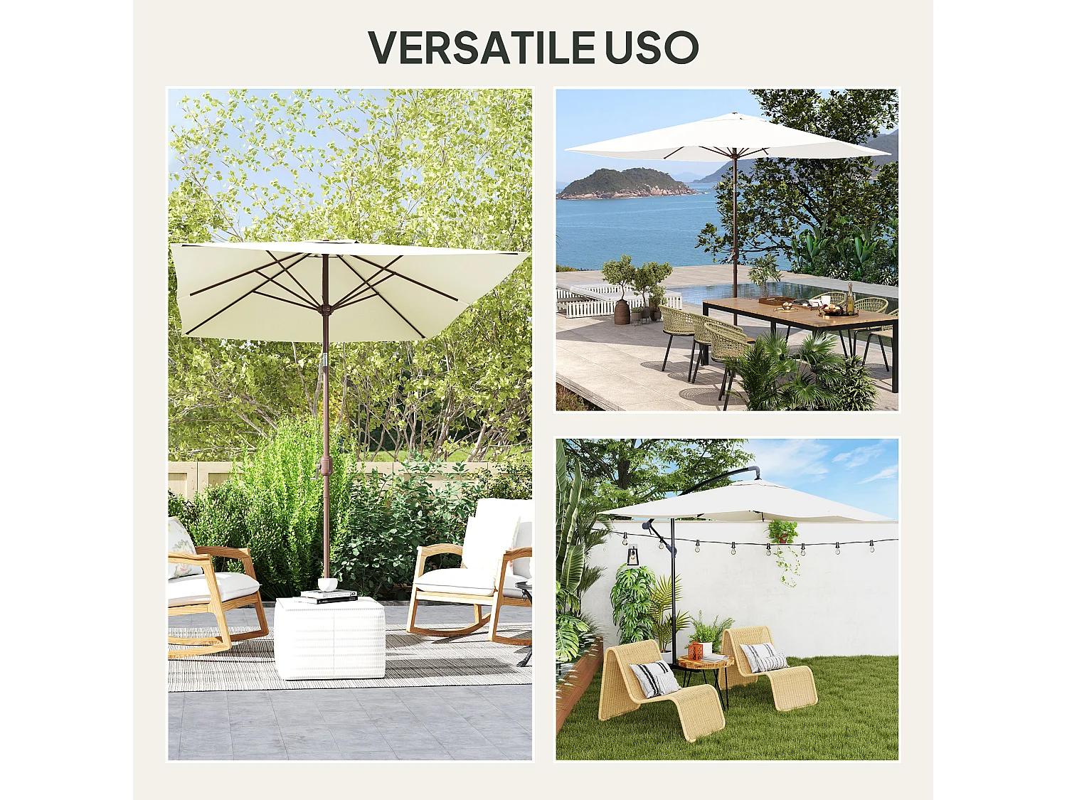 Telo di ricambio per ombrellone 3x2 m e 6 stecche beige