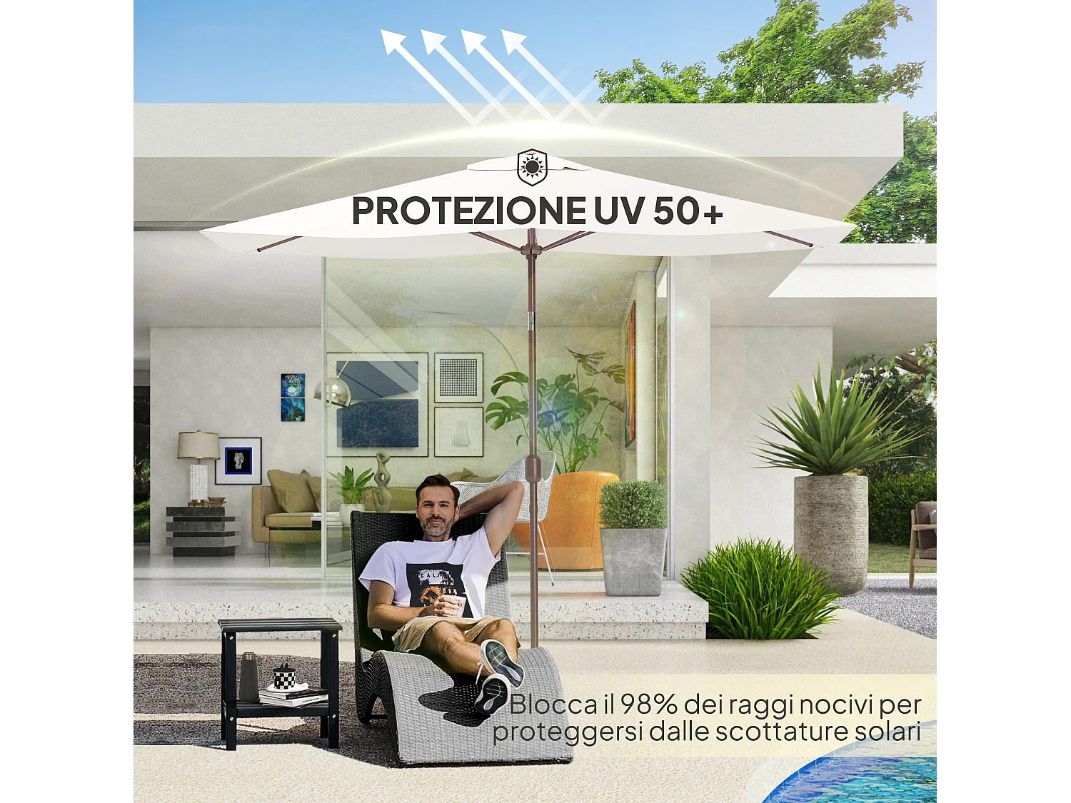 Telo di ricambio per ombrellone 3x2 m e 6 stecche beige