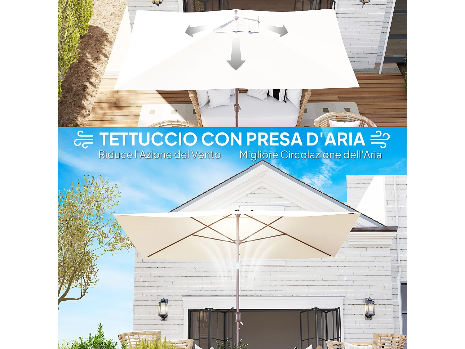 Telo di ricambio per ombrellone 3x2 m e 6 stecche beige