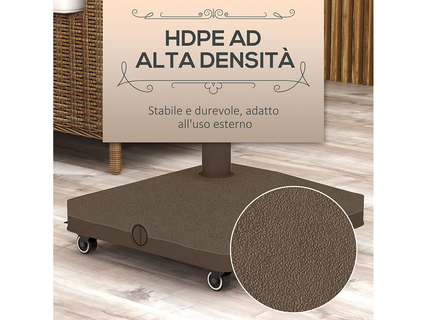 Base per ombrellone riempibile fino a 20 kg con ruote marrone