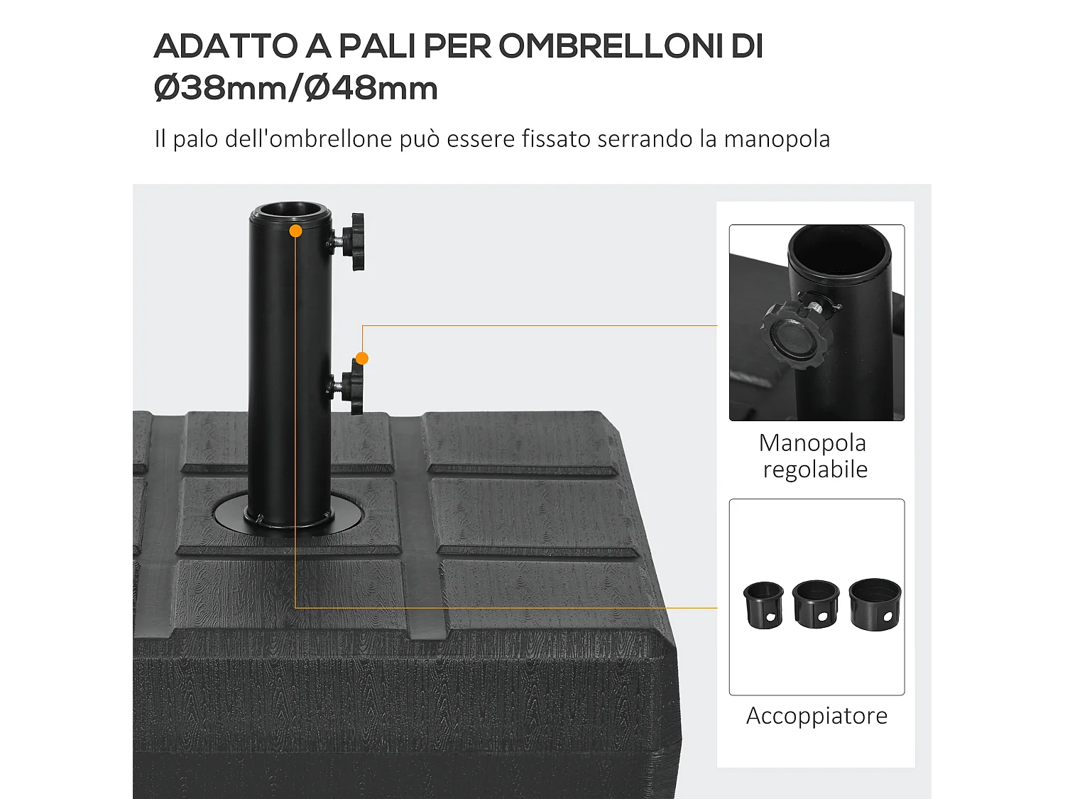 Base per ombrellone da giardino 3.5 m in hdpe e acciaio nero