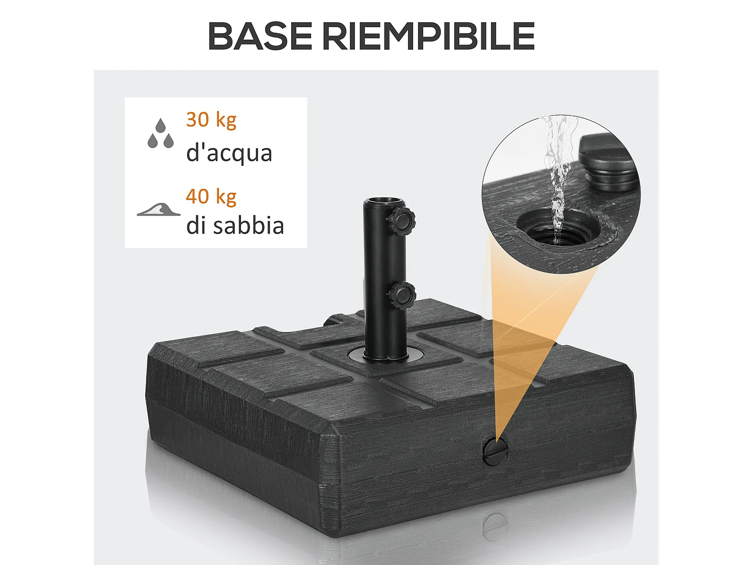 Base per ombrellone da giardino 3.5 m in hdpe e acciaio nero