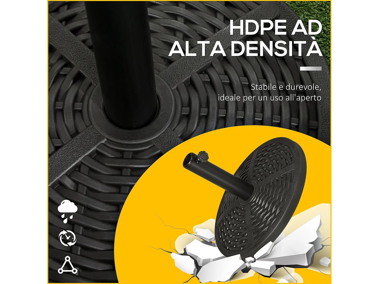 Base ombrellone da giardino effetto rattan ø45cm peso 9.5kg