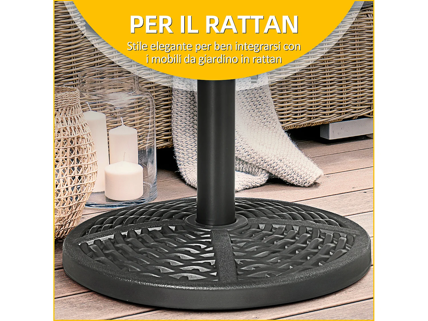 Base ombrellone da giardino effetto rattan ø45cm peso 9.5kg