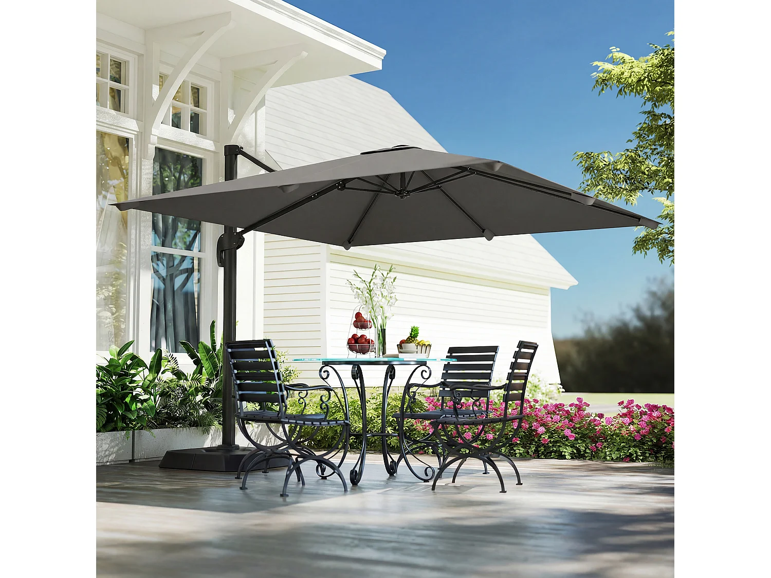 Ombrellone decentrato da giardino 3x3m inclinabile in alluminio grigio