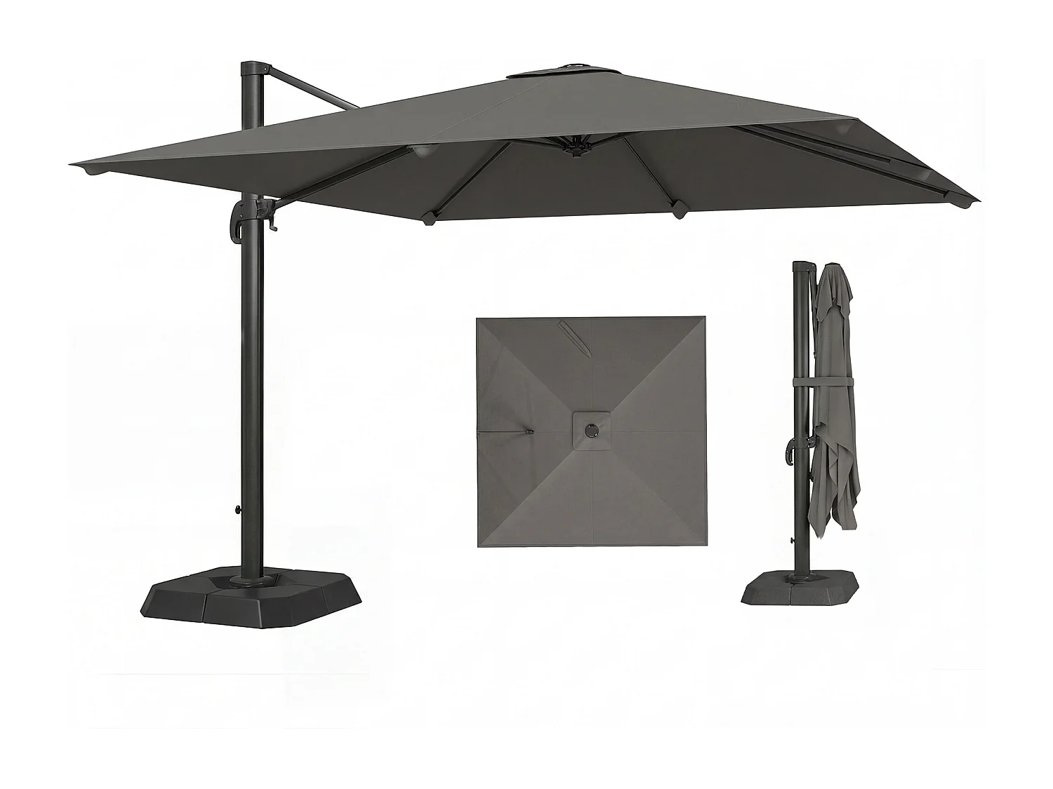 Ombrellone decentrato da giardino 3x3m inclinabile in alluminio grigio