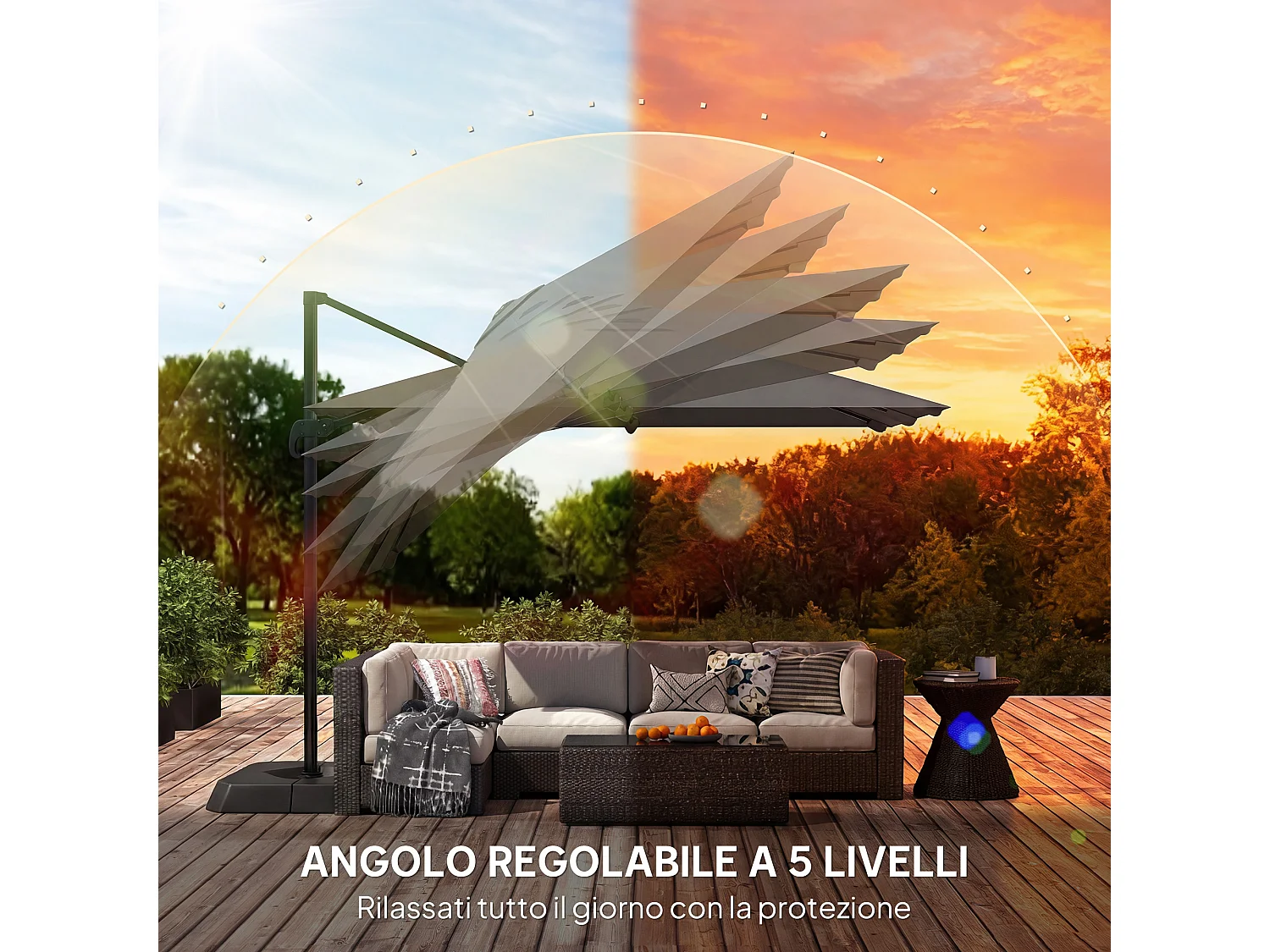 Ombrellone decentrato da giardino 3x3m inclinabile in alluminio grigio