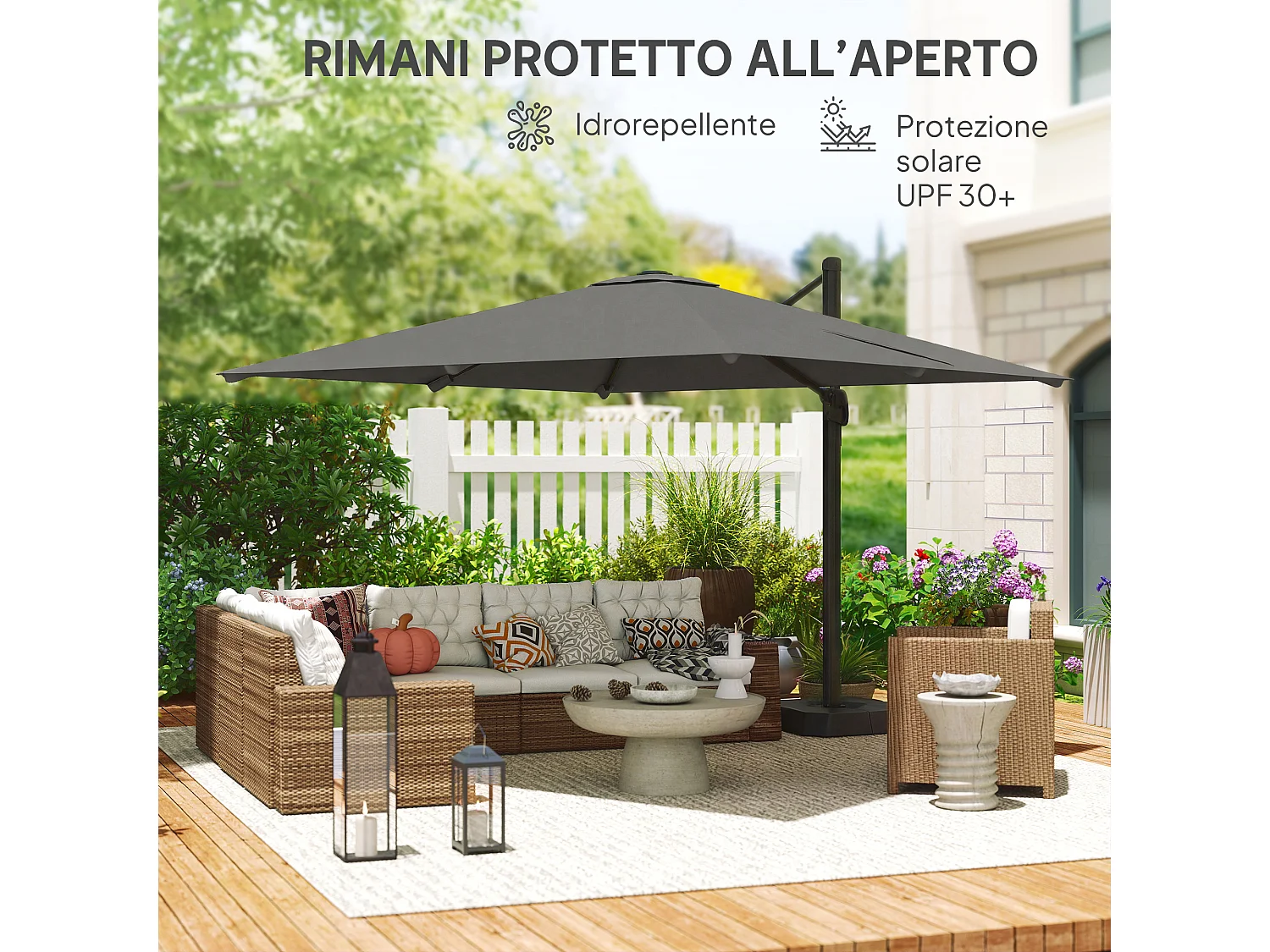 Ombrellone decentrato da giardino 3x3m inclinabile in alluminio grigio