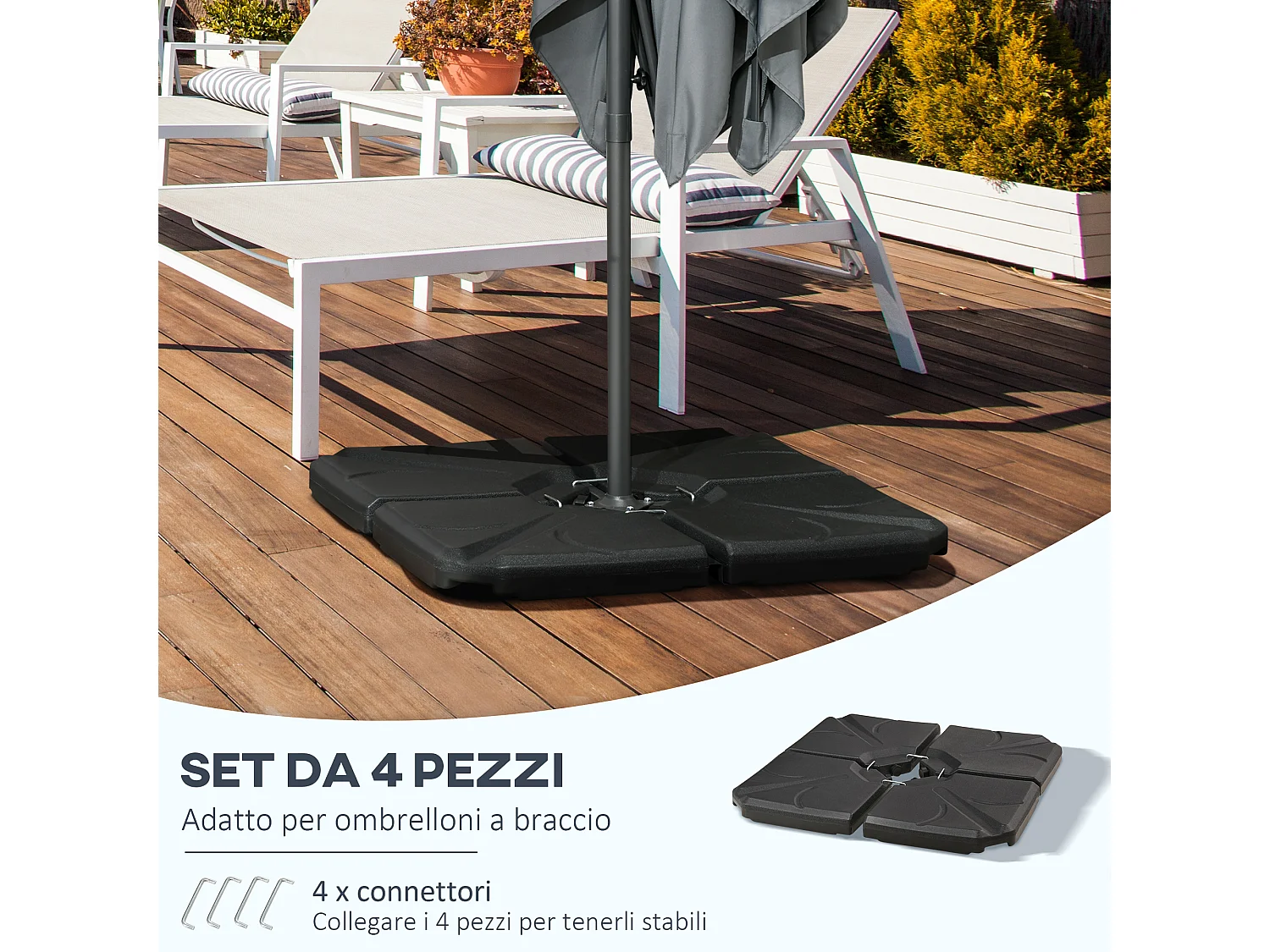 Base per ombrellone 4 pezzi stabile in hdpe nero