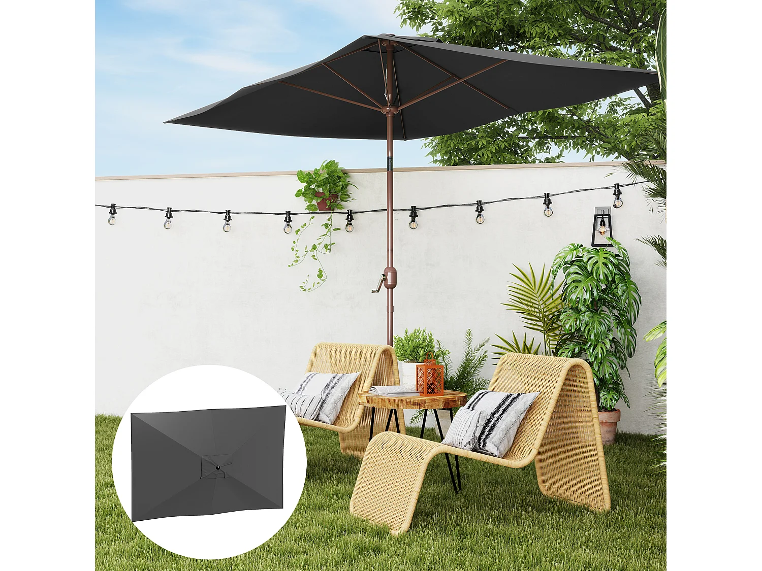 Telo di ricambio per ombrellone 3x2 m e 6 stecche grigio