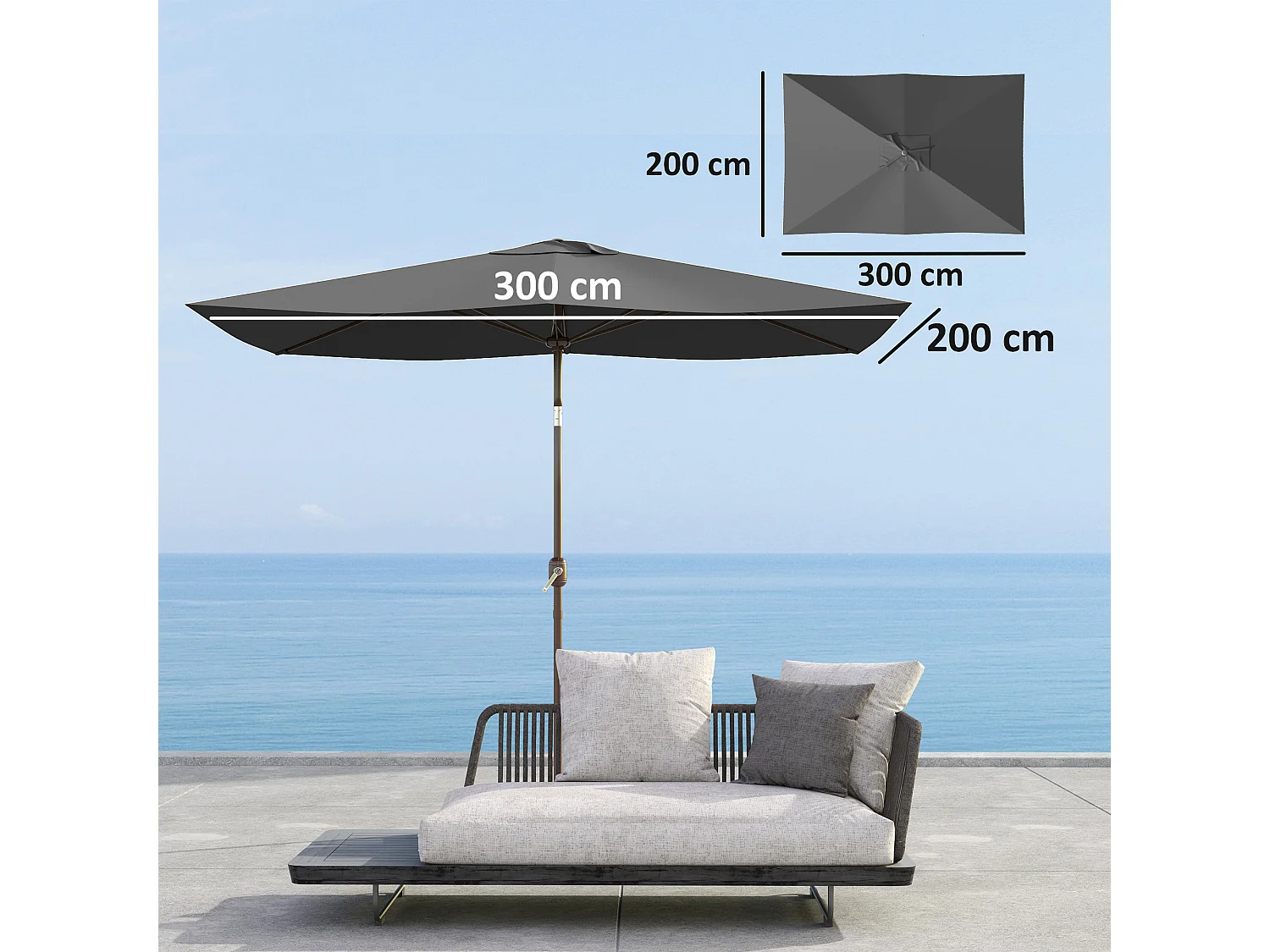 Telo di ricambio per ombrellone 3x2 m e 6 stecche grigio