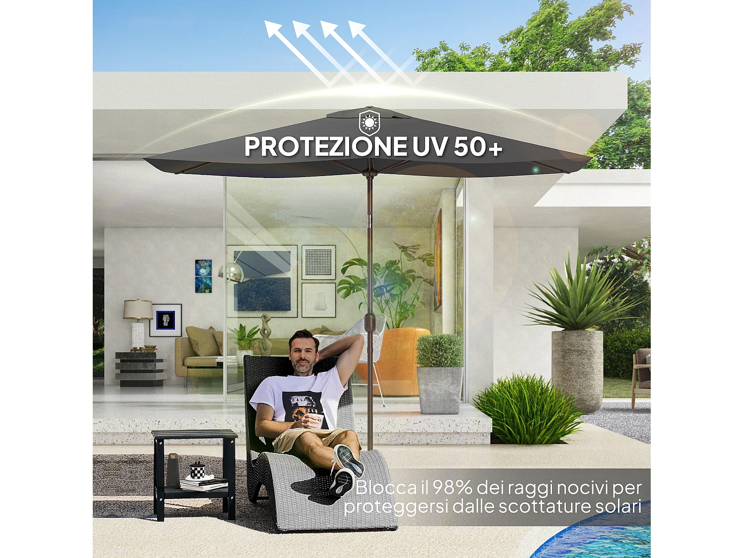 Telo di ricambio per ombrellone 3x2 m e 6 stecche grigio