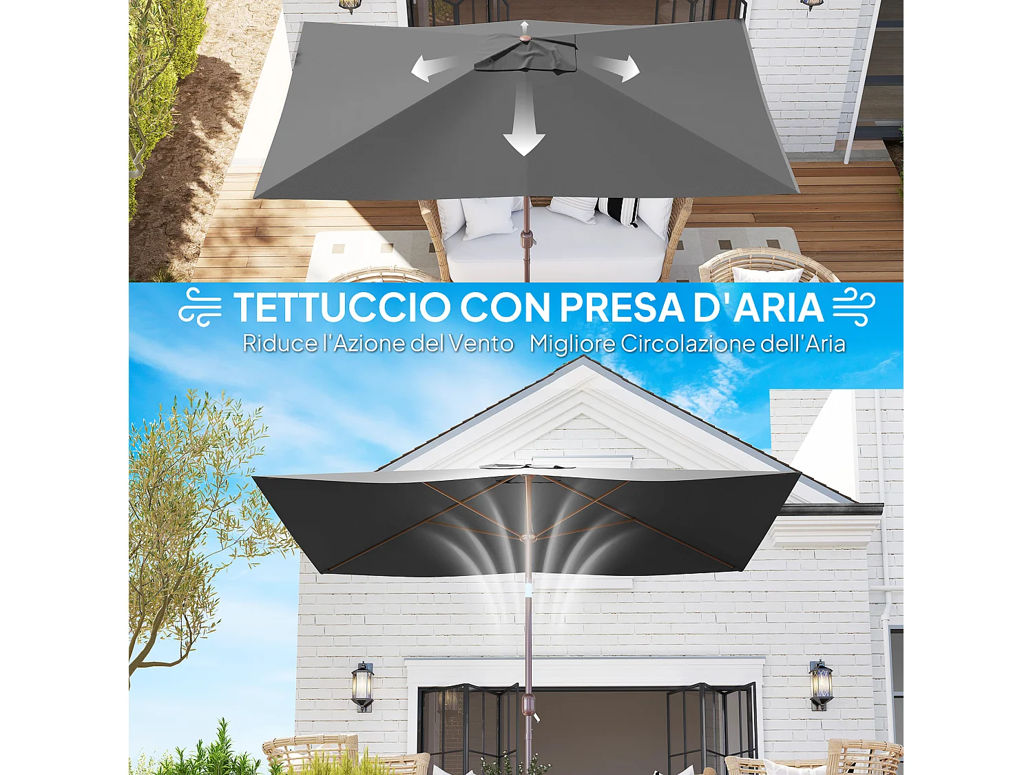 Telo di ricambio per ombrellone 3x2 m e 6 stecche grigio