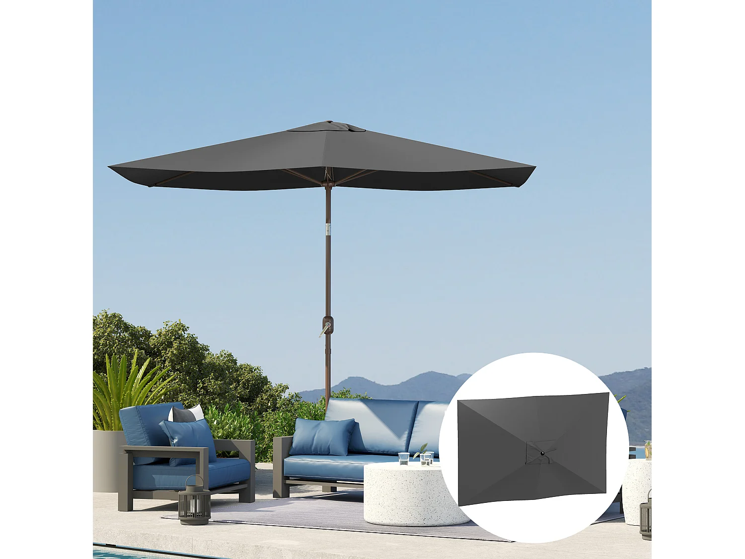 Telo di ricambio per ombrellone 3x2 m e 6 stecche grigio