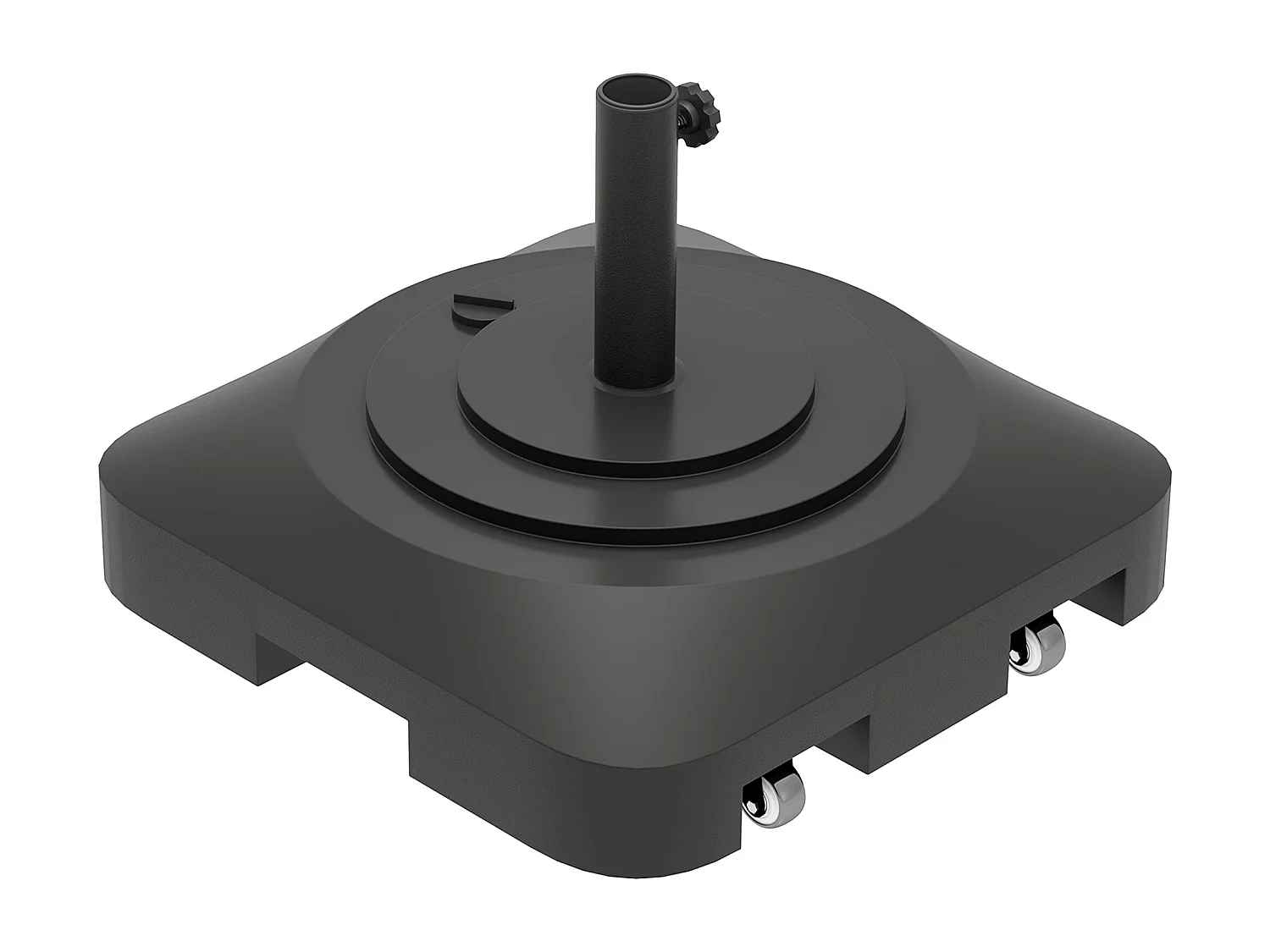 Base per ombrellone a rotelle e riempibile in hdpe nero 48x48x32.5 cm