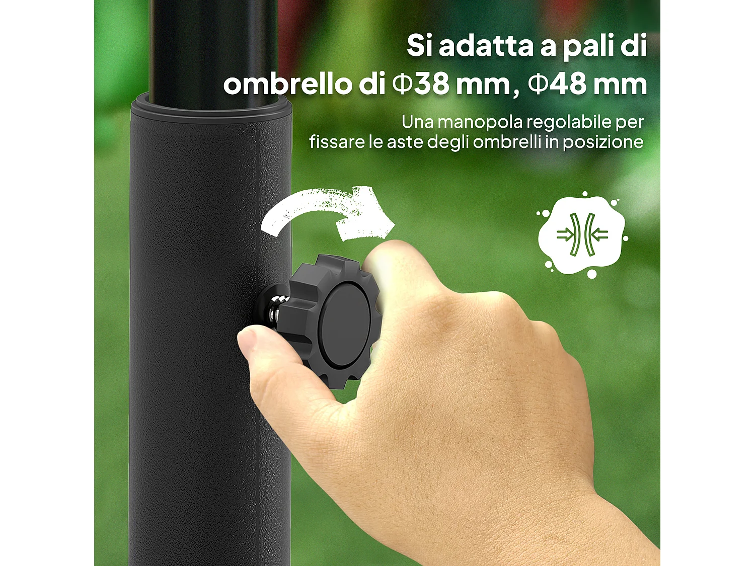 Base per ombrellone a rotelle e riempibile in hdpe nero 48x48x32.5 cm