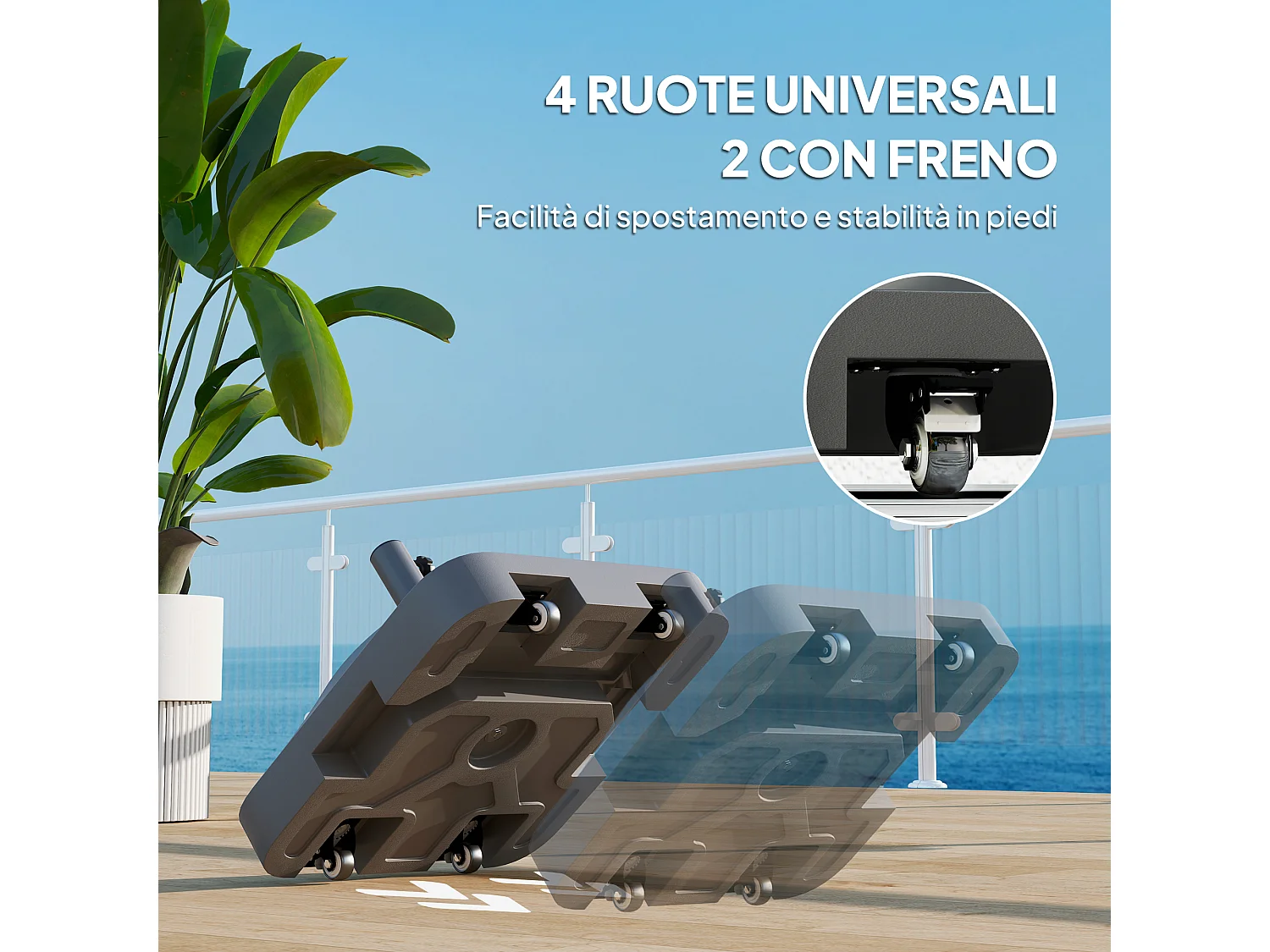 Base per ombrellone a rotelle e riempibile in hdpe nero 48x48x32.5 cm