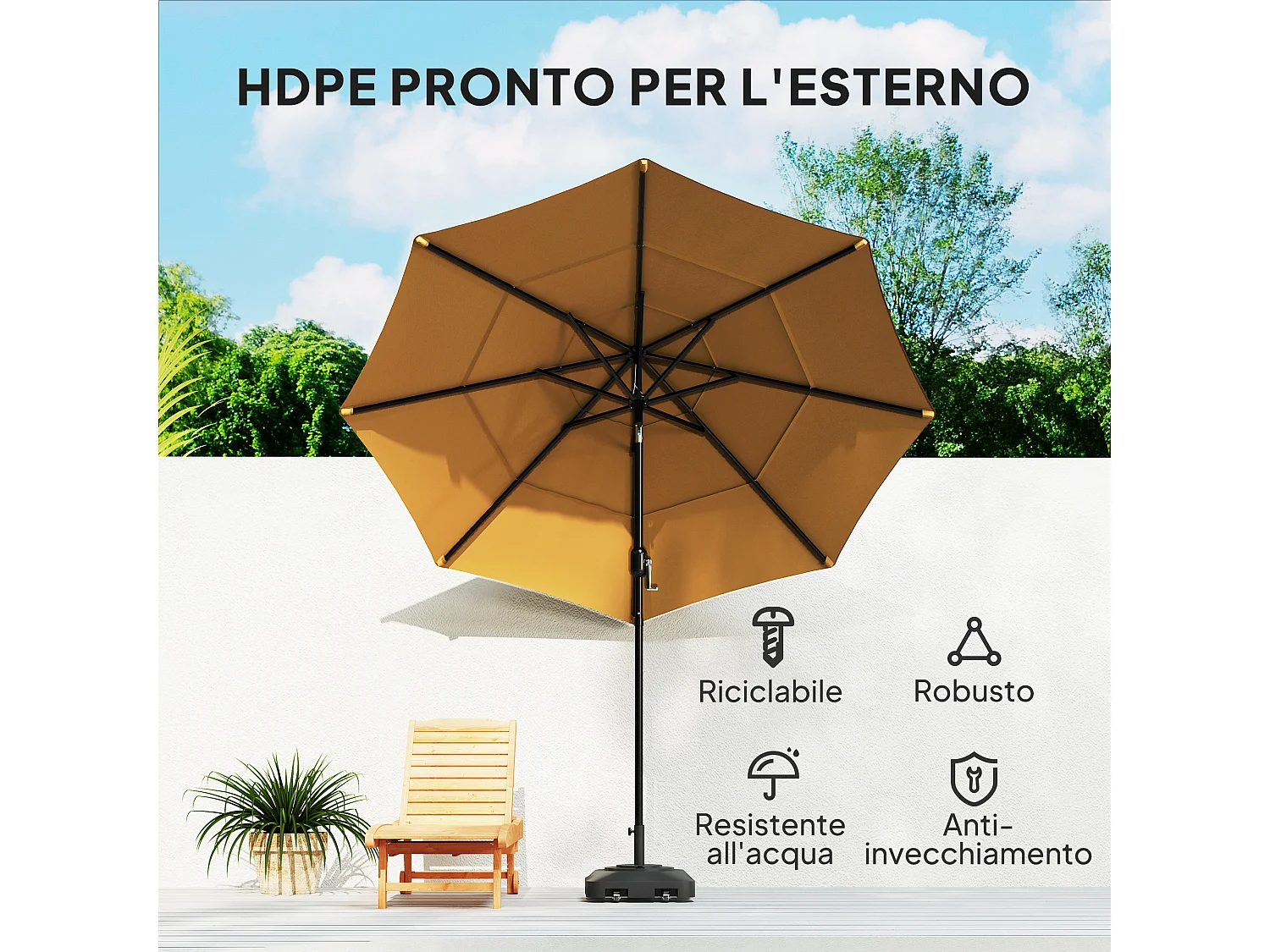 Base per ombrellone a rotelle e riempibile in hdpe nero 48x48x32.5 cm