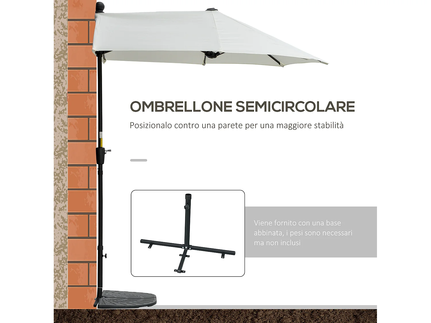 Ombrellone semicircolare con manovella e telo anti uv crema