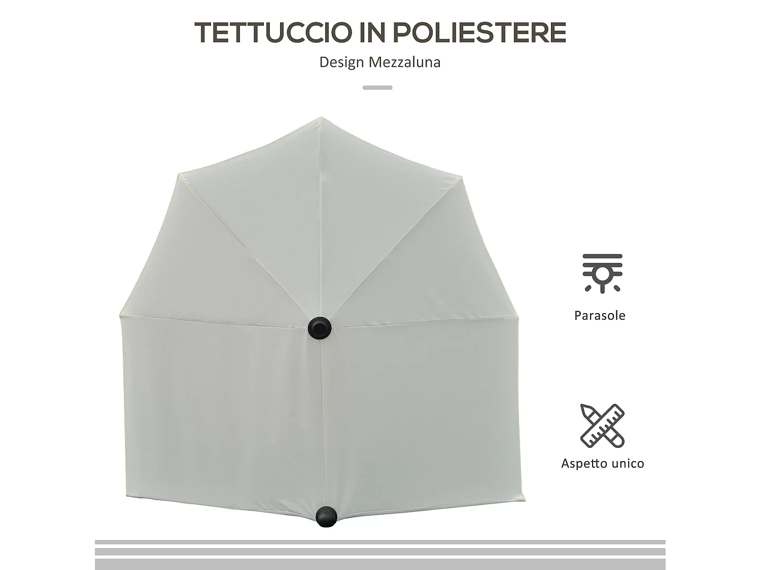 Ombrellone semicircolare con manovella e telo anti uv crema