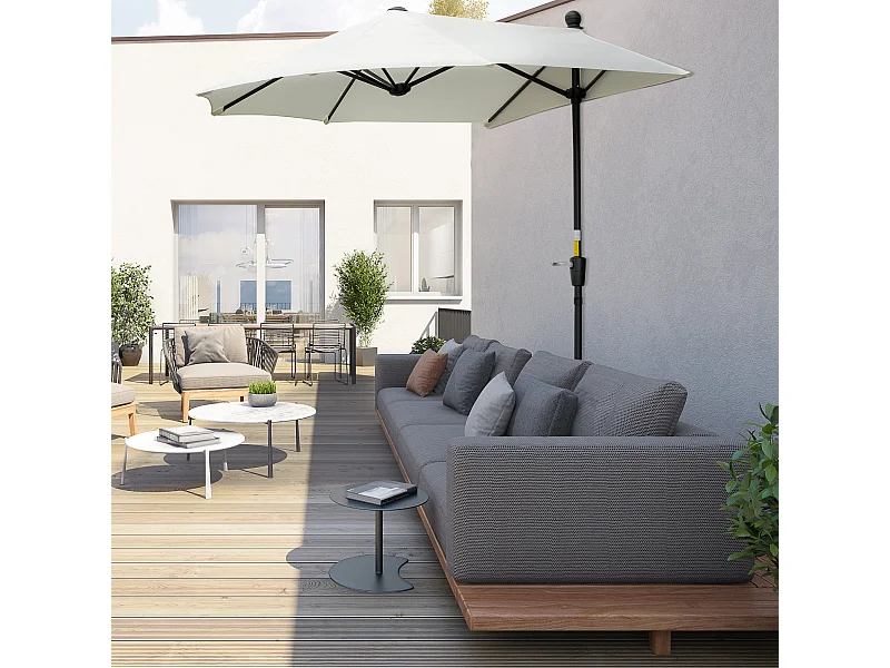 Ombrellone semicircolare con manovella e telo anti uv crema